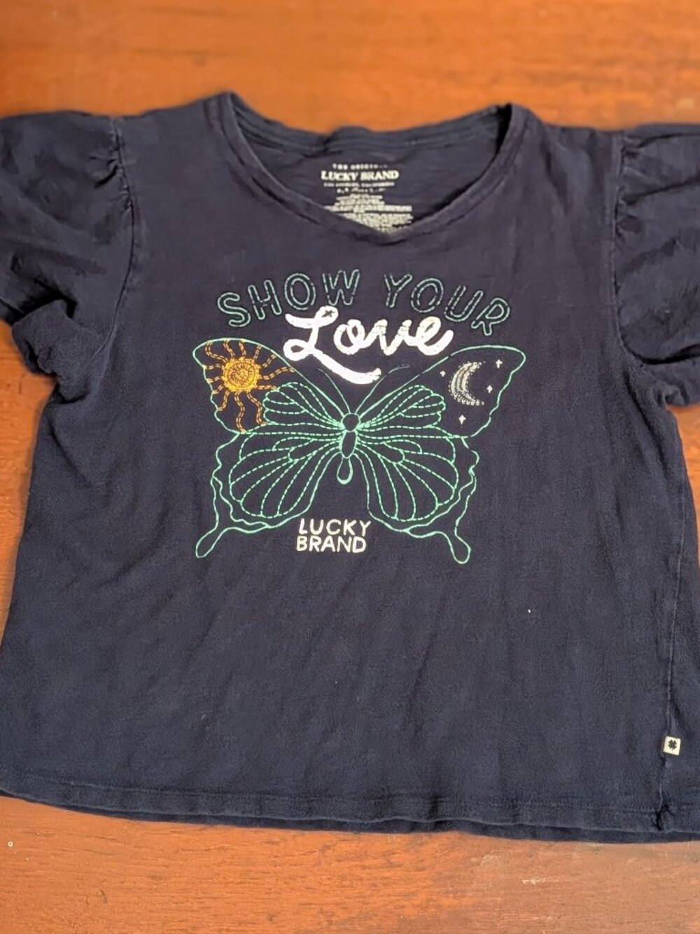 Lucky Brand cropped tee, faded navy, O/S